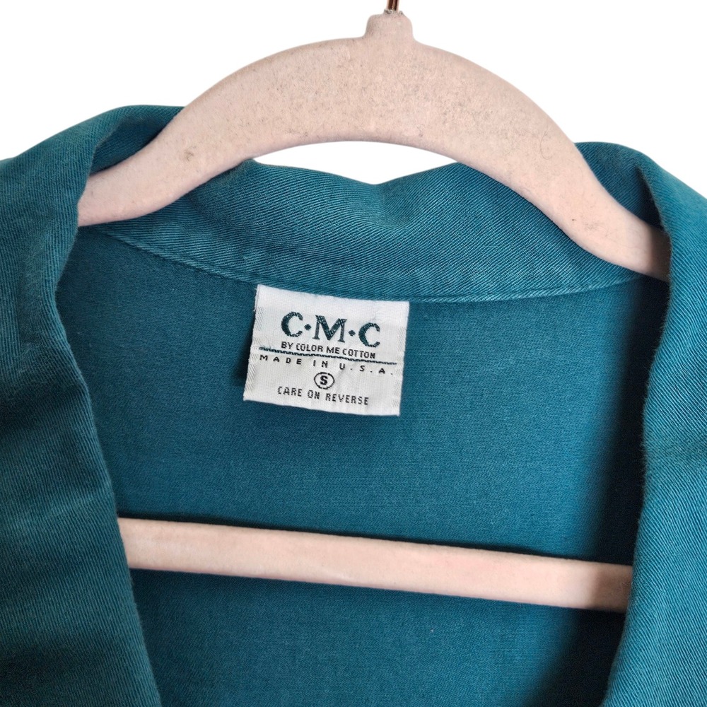 CMC Color Me Cotton Teal Button Down Shirt Jacket Womens Small Lagenlook Coastal - Picture 3 of 7